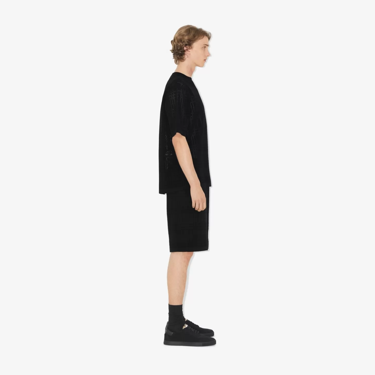 Burberry Check Technical Cotton Oversized T-shirt*Män Stickat
