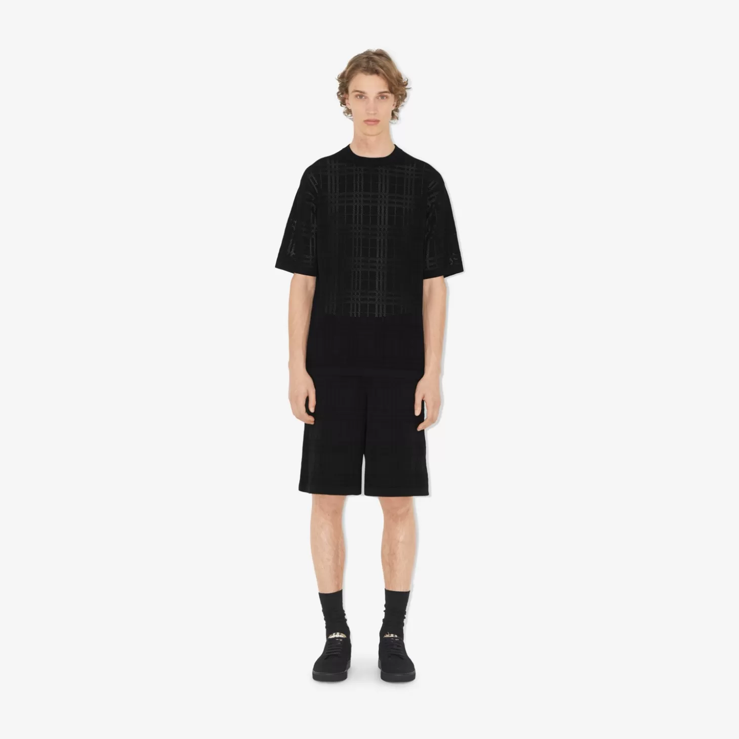 Burberry Check Technical Cotton Oversized T-shirt*Män Stickat