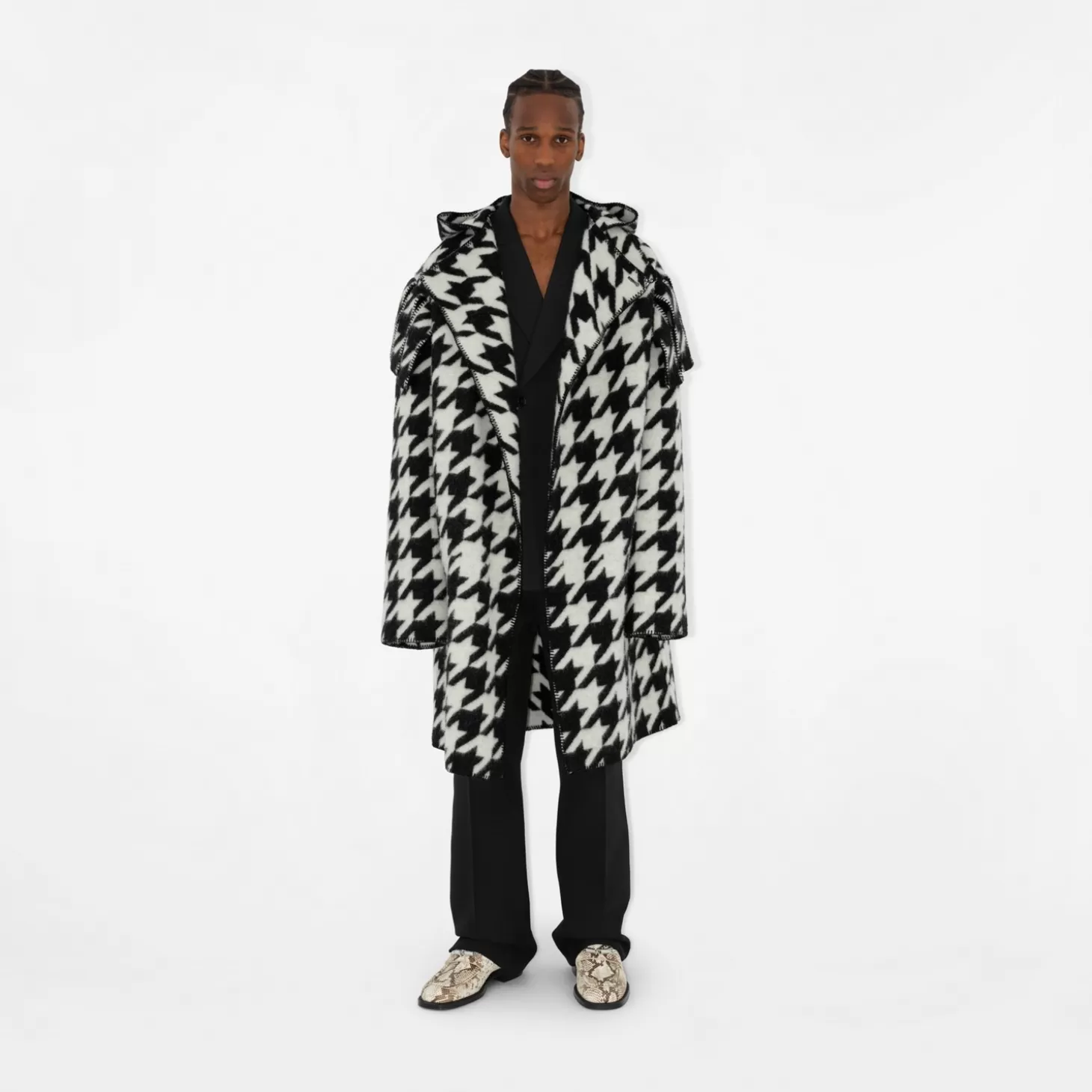 Burberry Houndstooth Wool Filt Cape*Män Kaffor och jackor