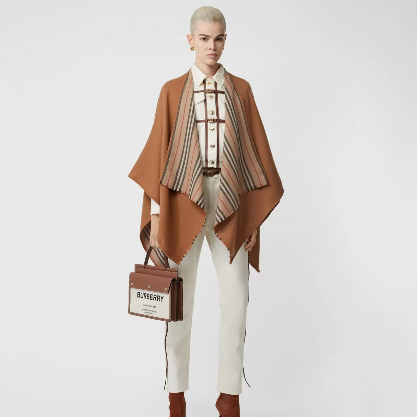 Burberry Icon Stripe Wool Vändbar Cape*Kvinnor Capes | Kaffor och jackor