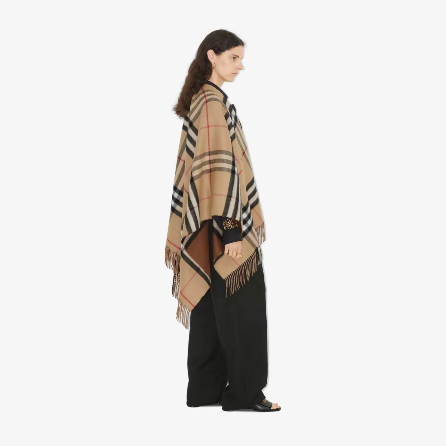 Burberry Kontrastrutig ull Cashmere Cape*Kvinnor Capes | Kaffor och jackor
