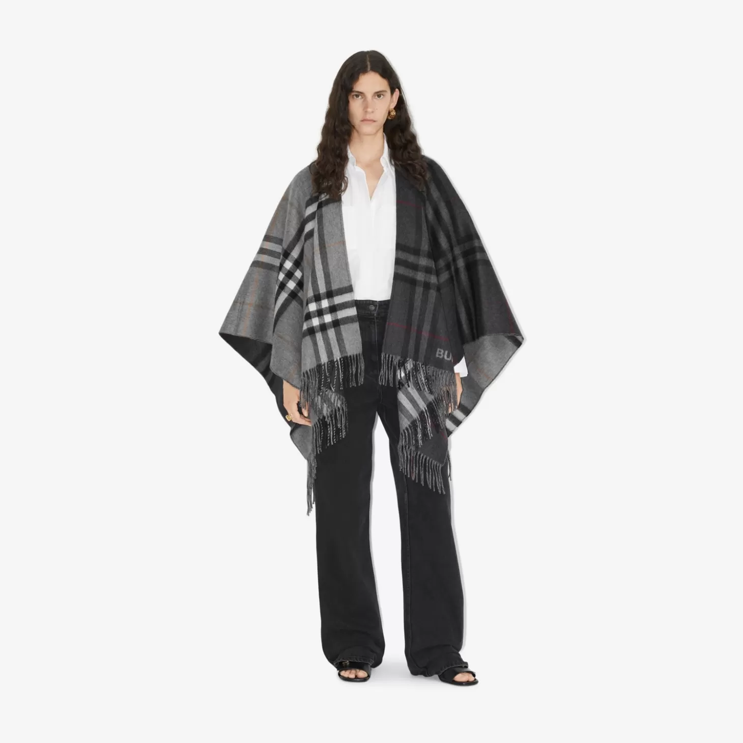 Burberry Kontrastrutig ull Cashmere Jacquard Cape*Kvinnor Capes | Kaffor och jackor