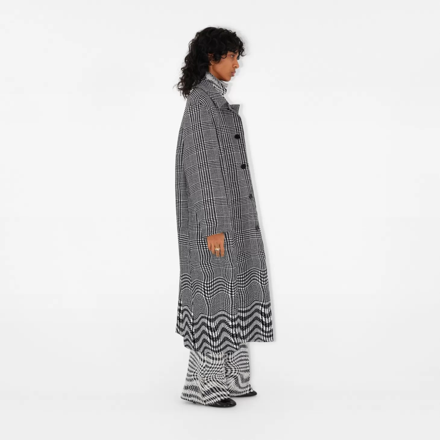 Burberry Lång skev Houndstooth Silk Blend Car Coat*Kvinnor Kaffor och jackor