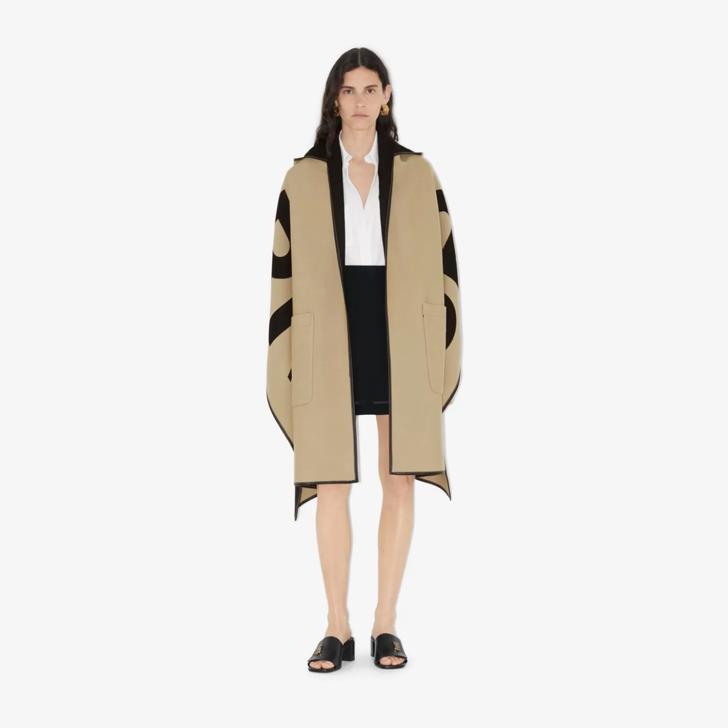 Burberry Logotyp Ull Bomull Jacquard Hooded Cape*Kvinnor Capes | Kaffor och jackor