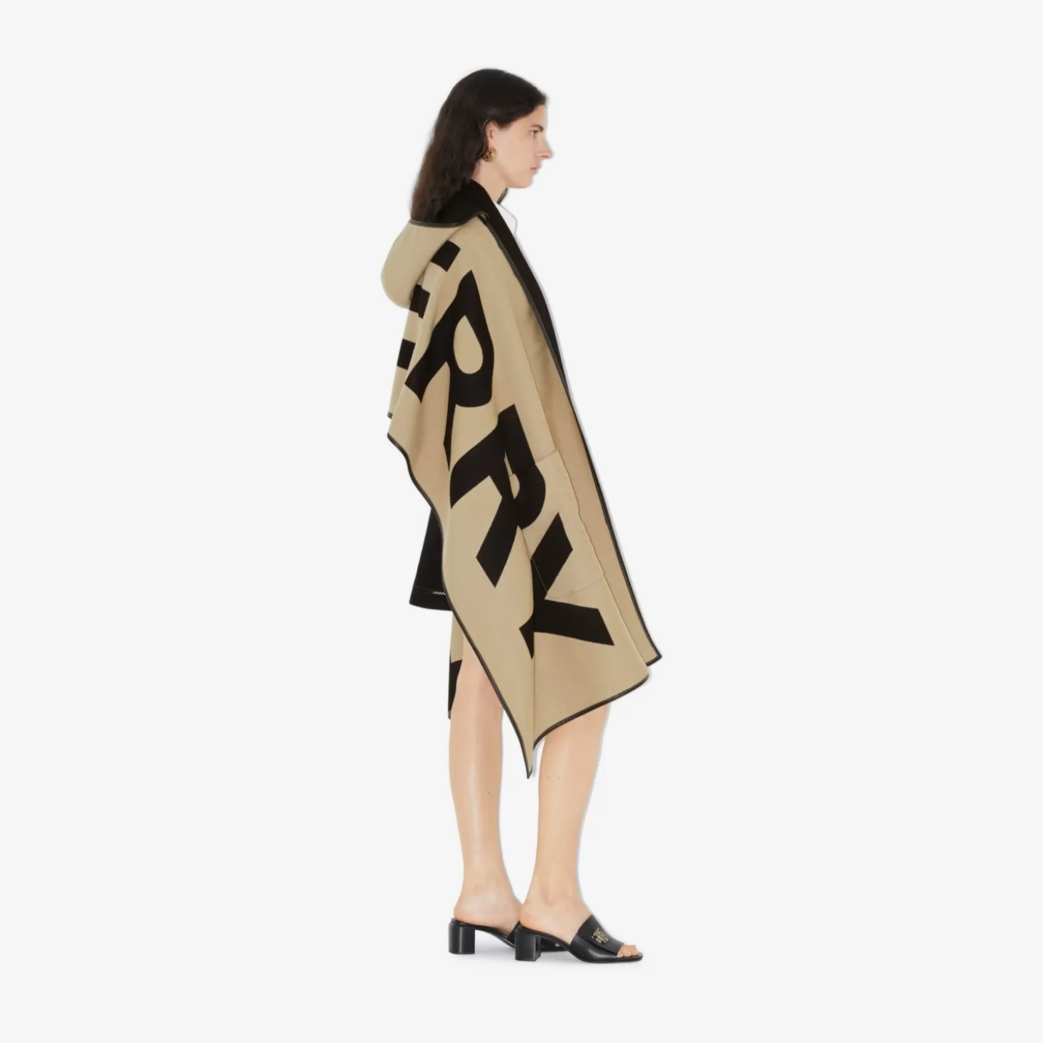 Burberry Logotyp Ull Bomull Jacquard Hooded Cape*Kvinnor Capes | Kaffor och jackor