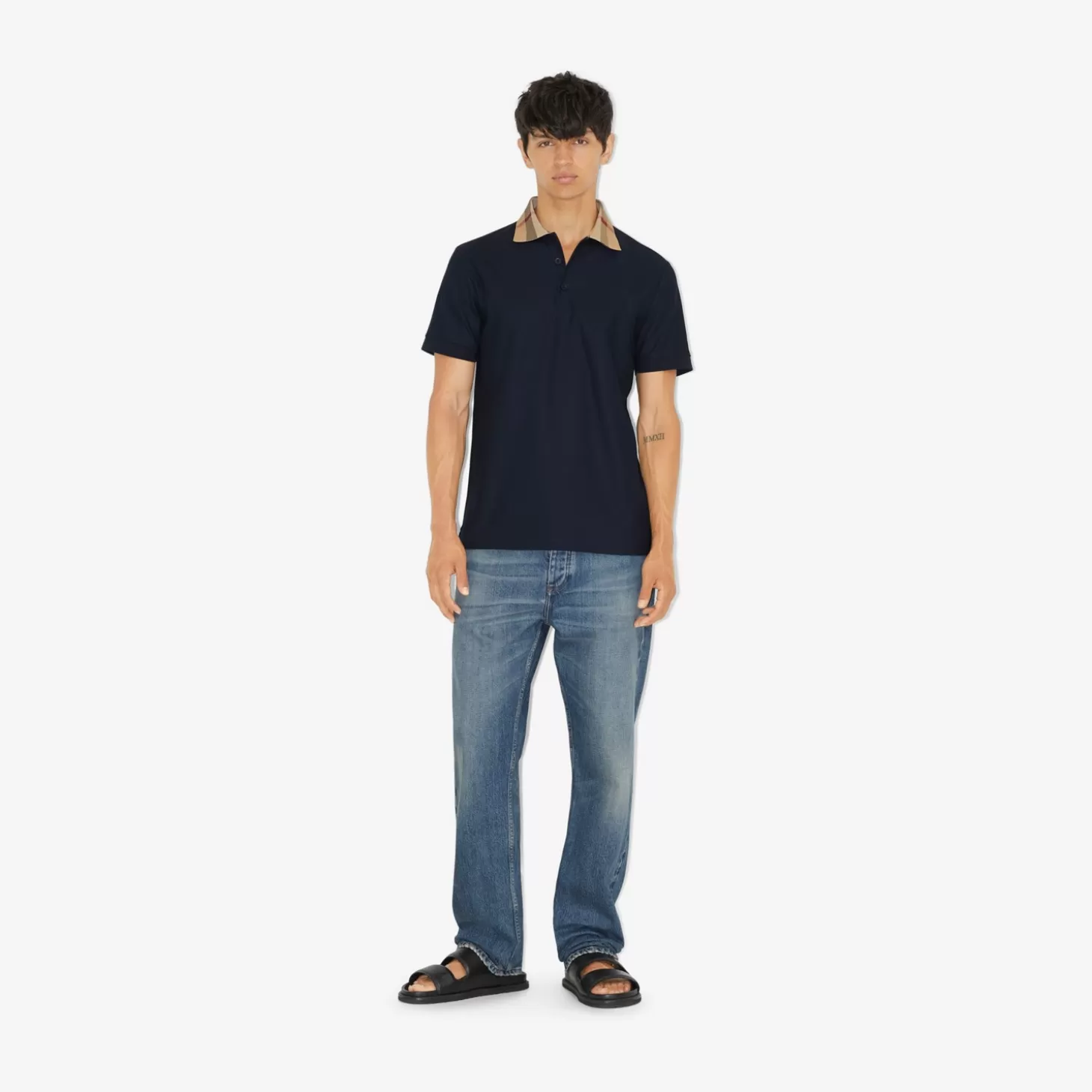Burberry Pikétröja i bomull med rutig krage*Män Polos & T-shirts