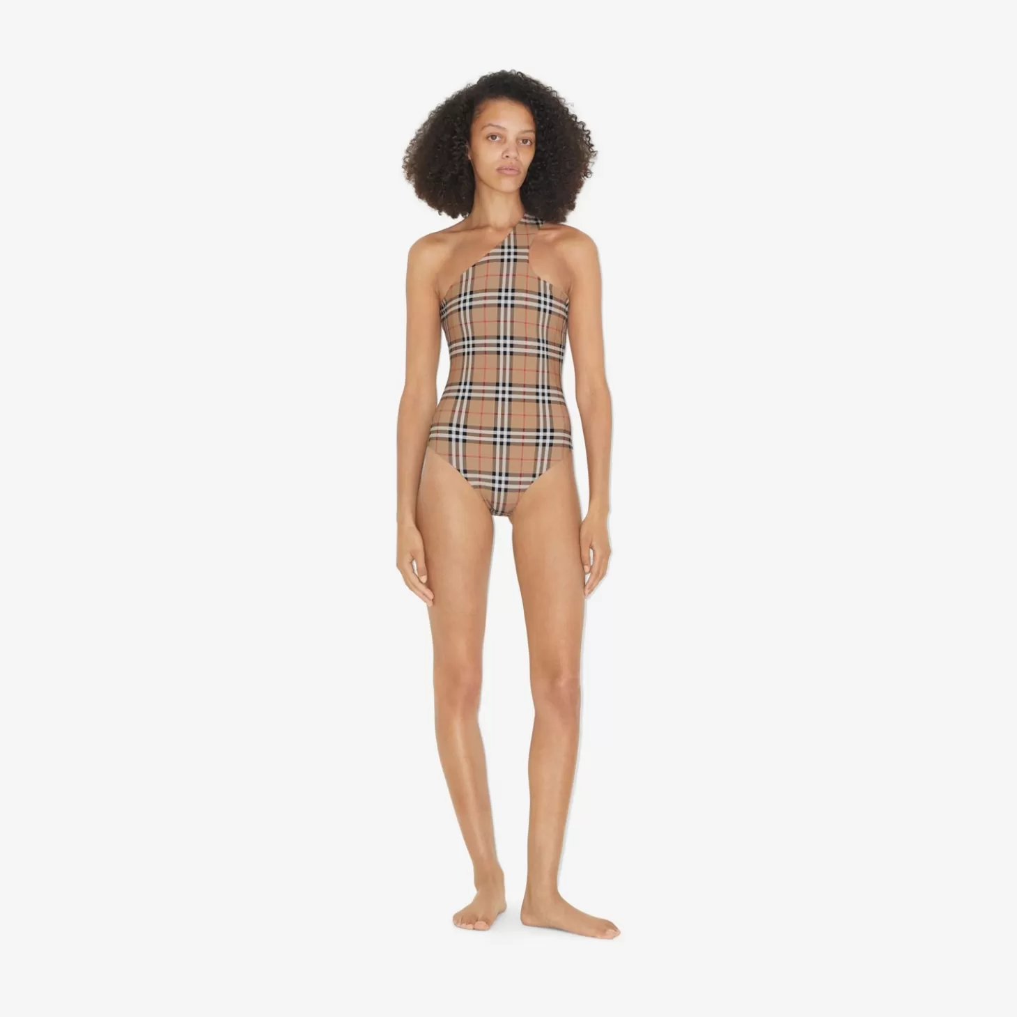 Burberry Rutig Stretch Nylon Asymmetrisk Baddräkt*Kvinnor Badkläder