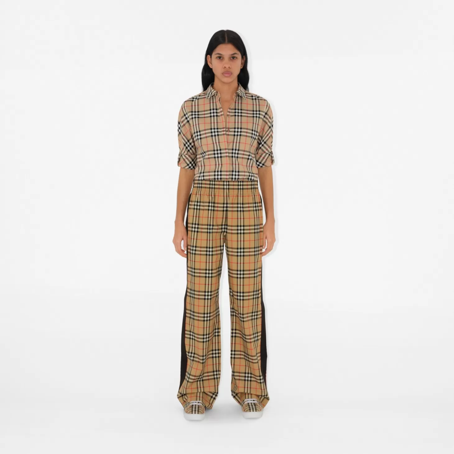 Burberry Side Stripe Vintage Rutig Stretch bomullsbyxa*Kvinnor Byxor och shorts