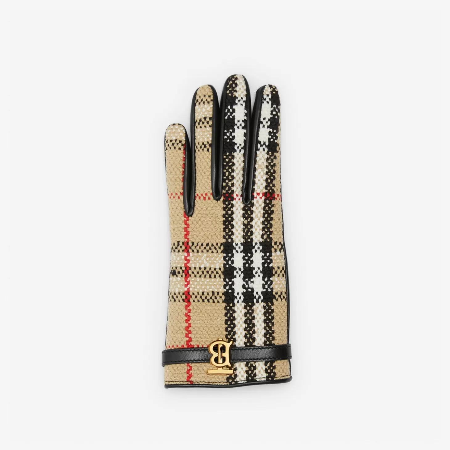 Burberry Vintage Check Boucle Och Läderhandskar*Kvinnor Mössor och handskar