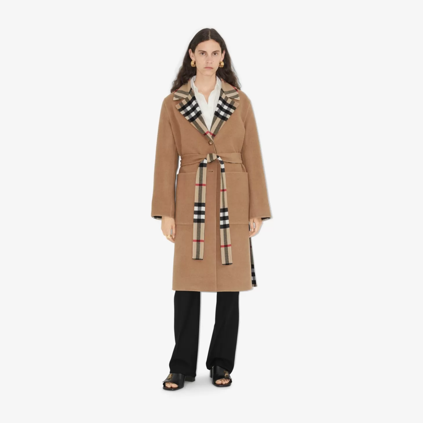 Burberry Vändbar rutig ullkappa*Kvinnor Kaffor och jackor